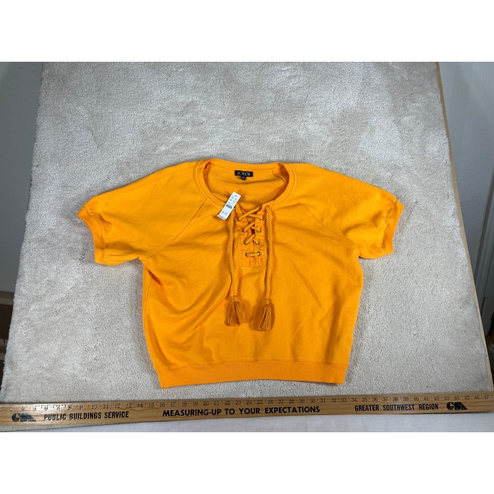 J.Crew Lace-Up Short Sleeve Sweatshirt Apricot Orange BQ925 Womens Large New
